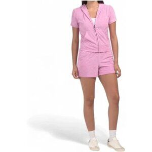 Juicy Couture Bling Velour Hoodie Shorts Set Watermelon Size Large Tracksuit NWT